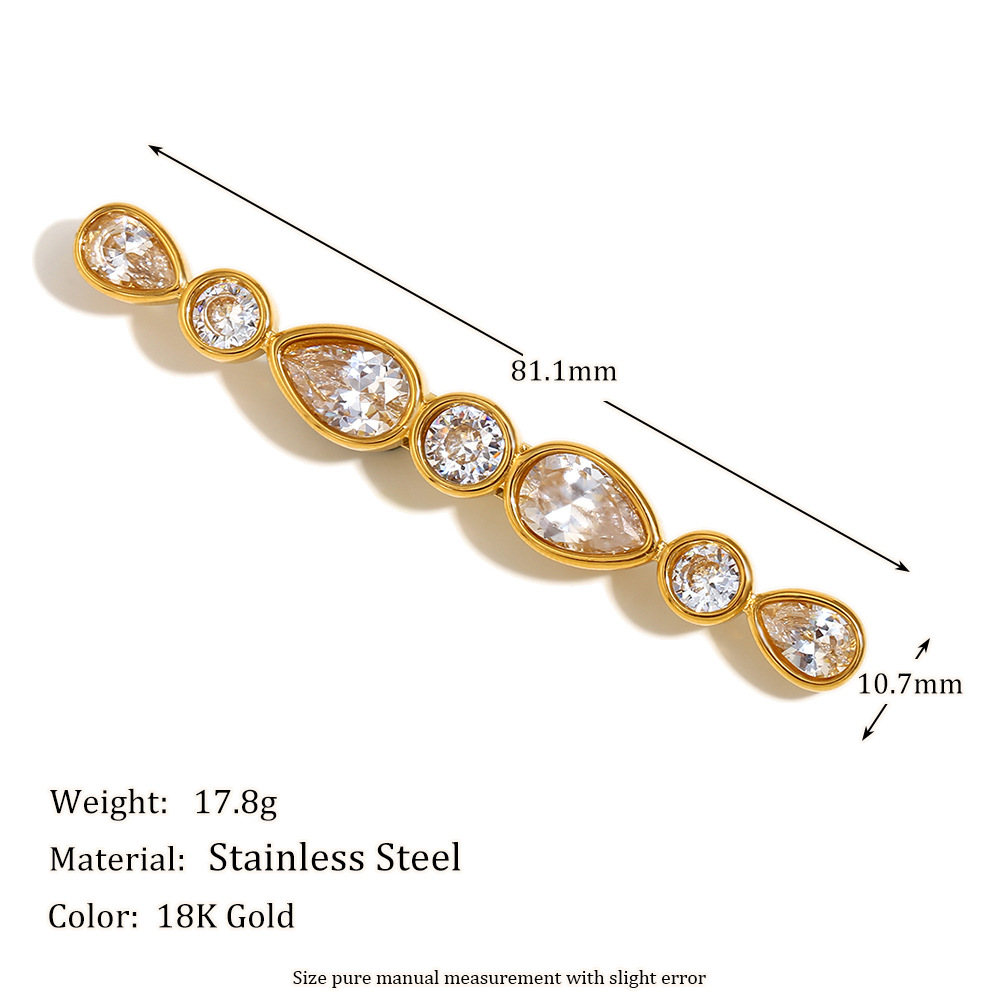 Water drop round diamond long brooch-gold