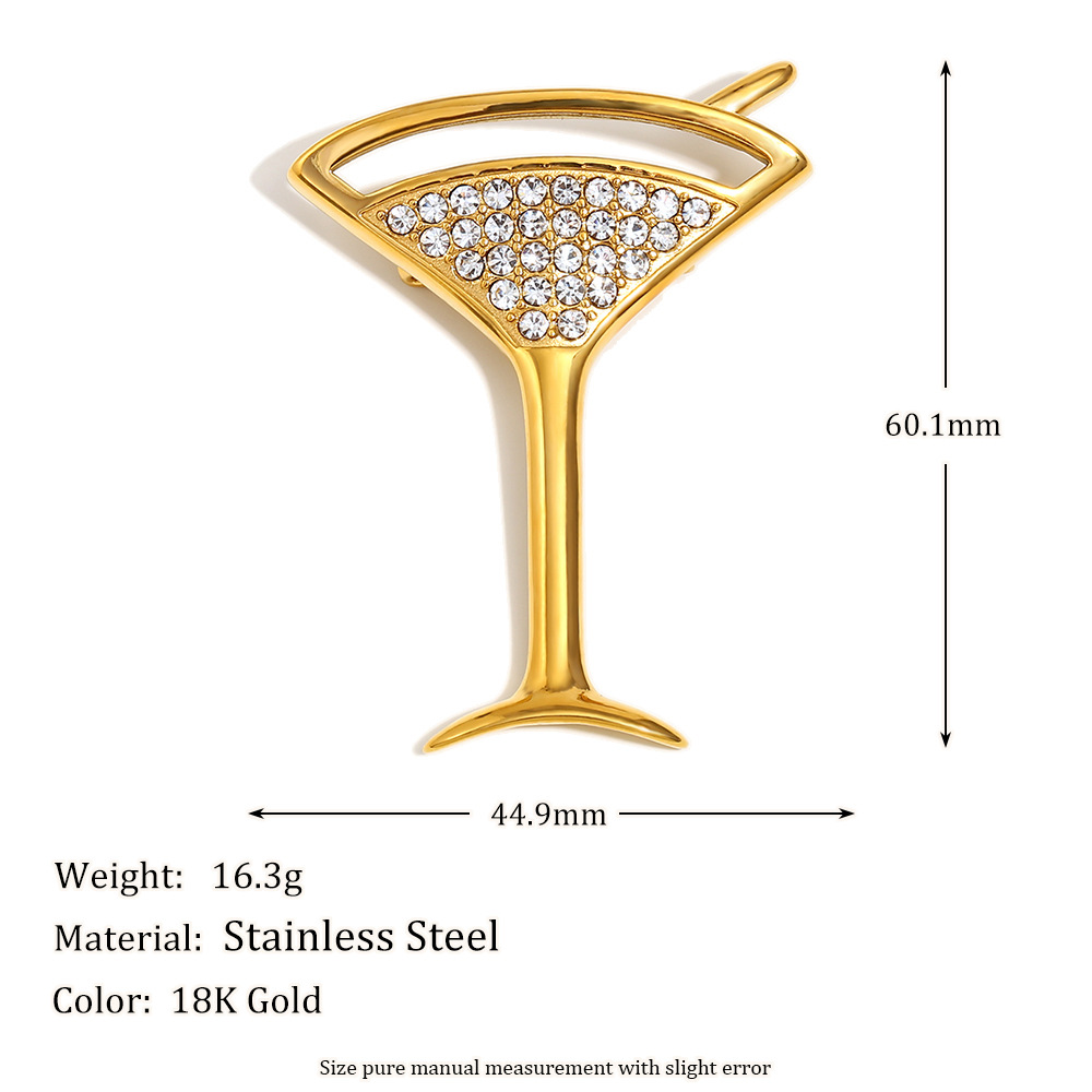 Diamond wine glass brooch-gold