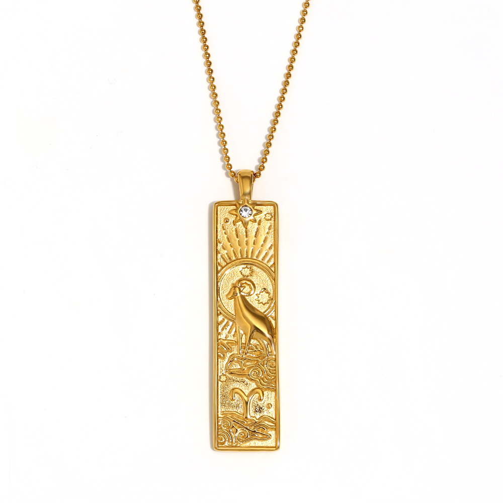 Square constellation pendant necklace-gold-aries