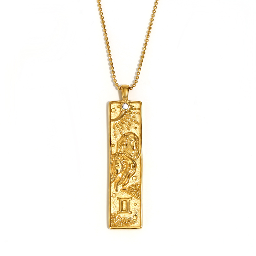 Square constellation pendant necklace-gold-gemini