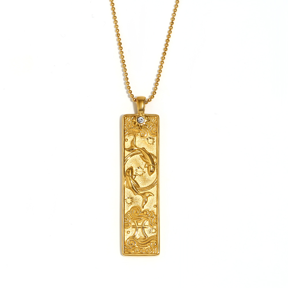 Square constellation pendant necklace-gold-pisces