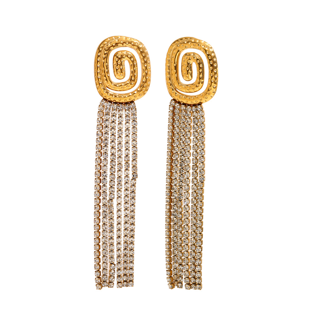 Full diamond tassel stud earrings-gold