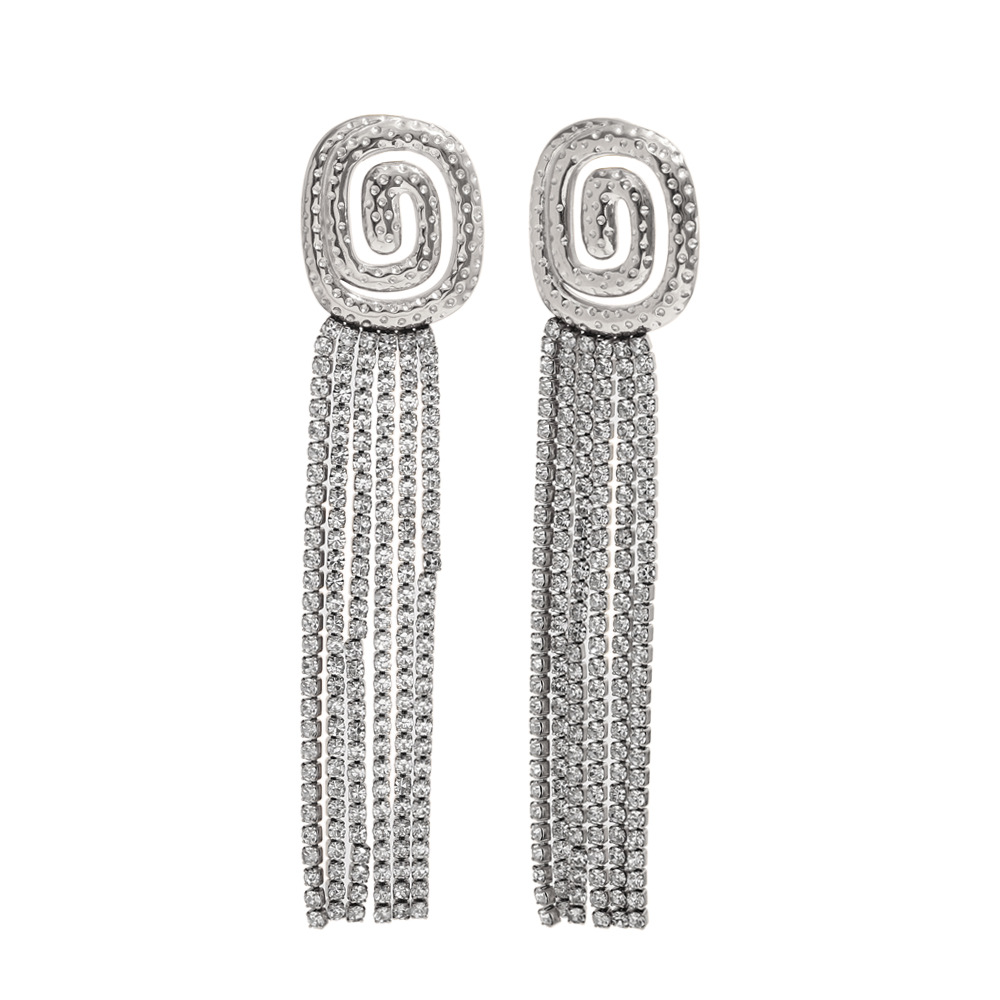 Full diamond tassel earrings-steel color