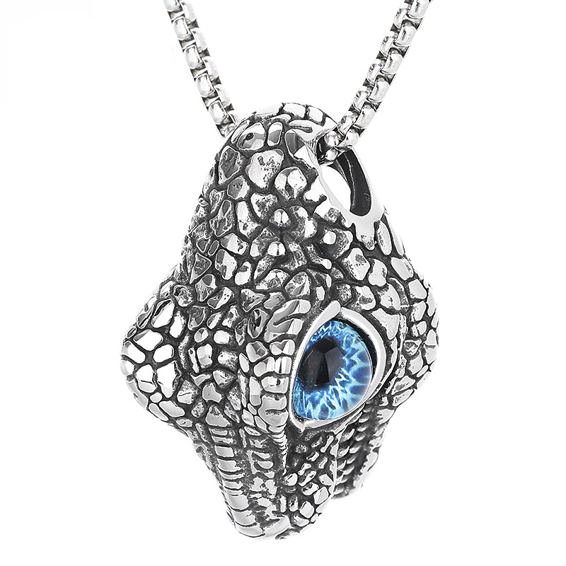 Titanium steel lion necklace blue