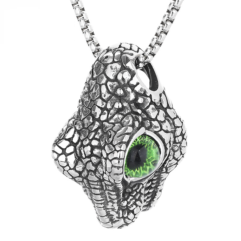 Titanium steel lion necklace green