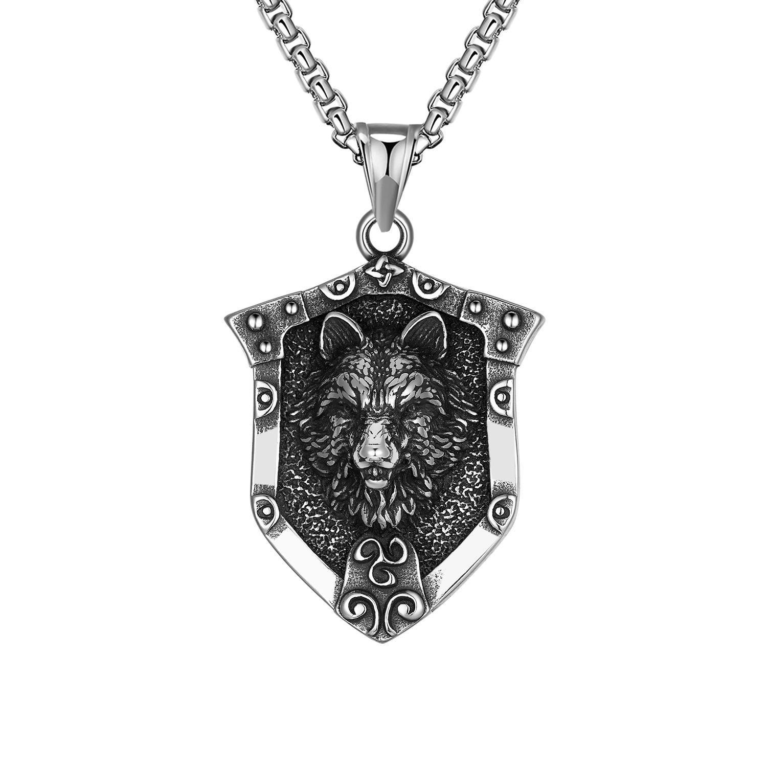 Wolf head necklace (with 60cm Pearl Chain)