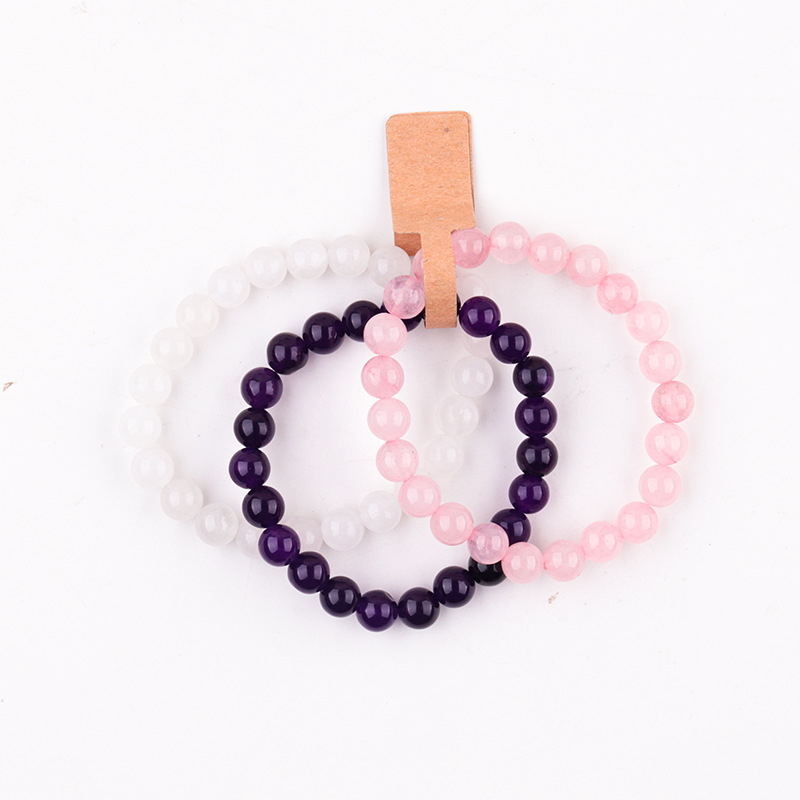 Amethyst   pink crystal   white jade bracelet suit (three pieces)