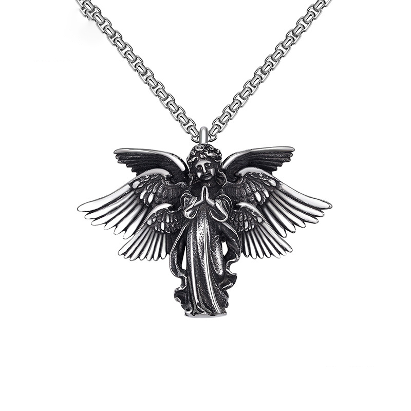 Titanium steel angel necklace large