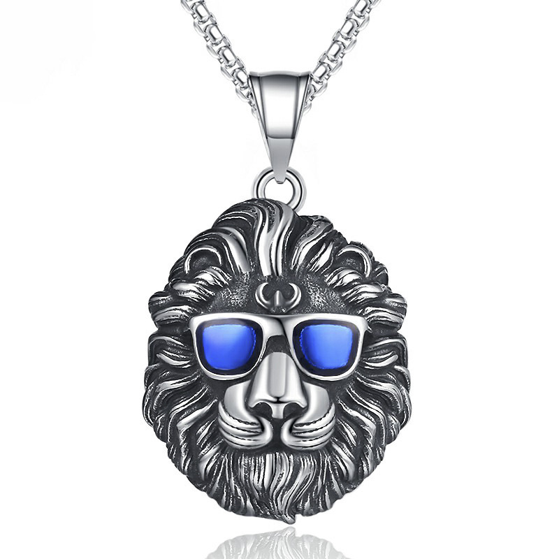 Titanium steel lion head necklace a