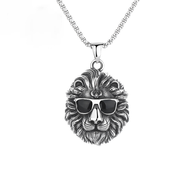 Titanium steel lion head necklace b