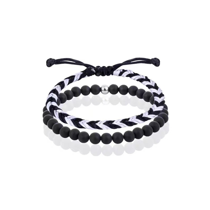 Black matte black and white woven bracelet