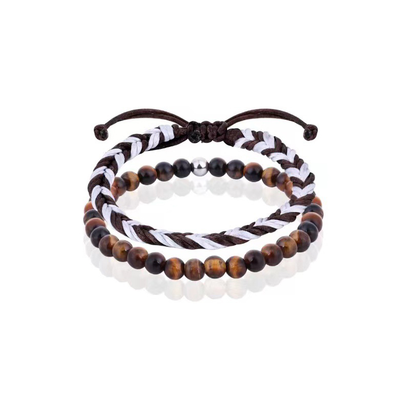 Tiger Eye White Brown Woven Bracelet