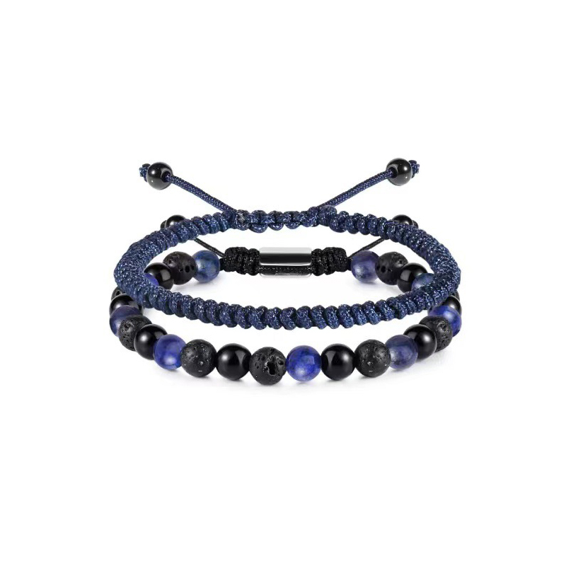 Volcanic Obsidian Lapis Lapis dark blue Woven Bracelet