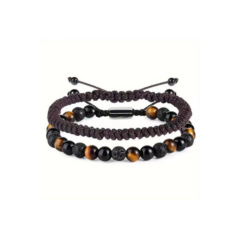 Tiger Eye Obsidian Volcanic Brown Woven Bracelet