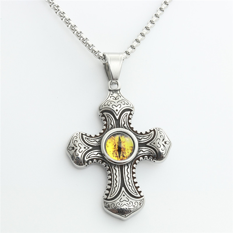 Yellow eye pendant with chain 3.0*60cm square Pearl Chain