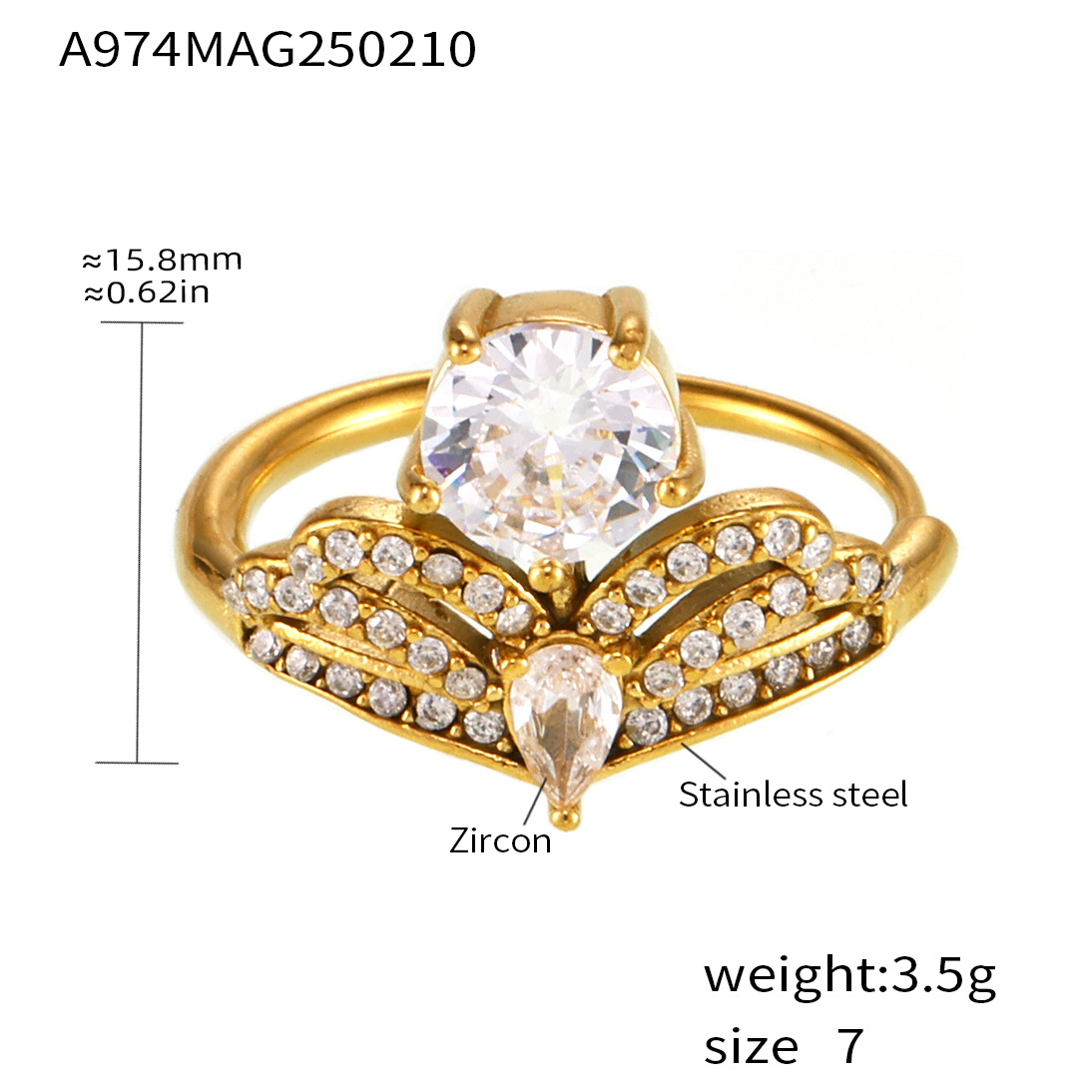 A974-gold white zircon ring