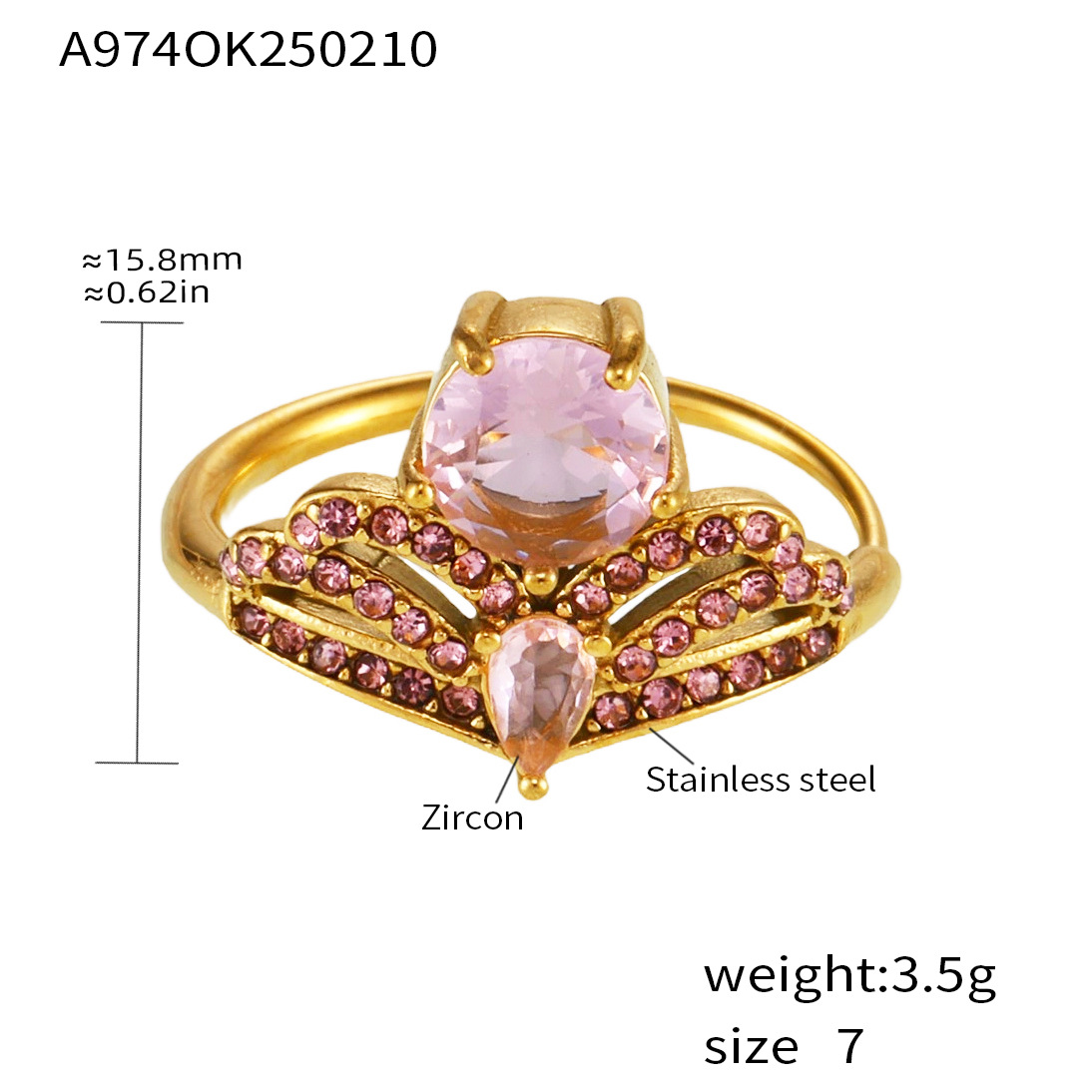 A974-gold pink zircon ring