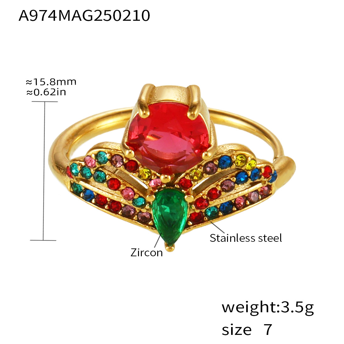 A974-gold mixed color zircon ring