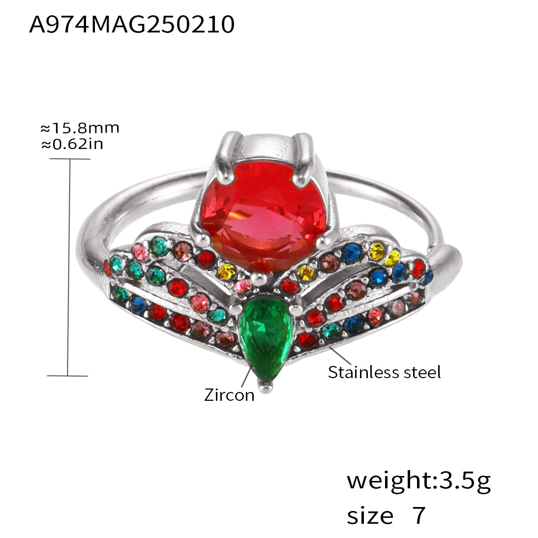 A974-steel color mixed color zircon ring