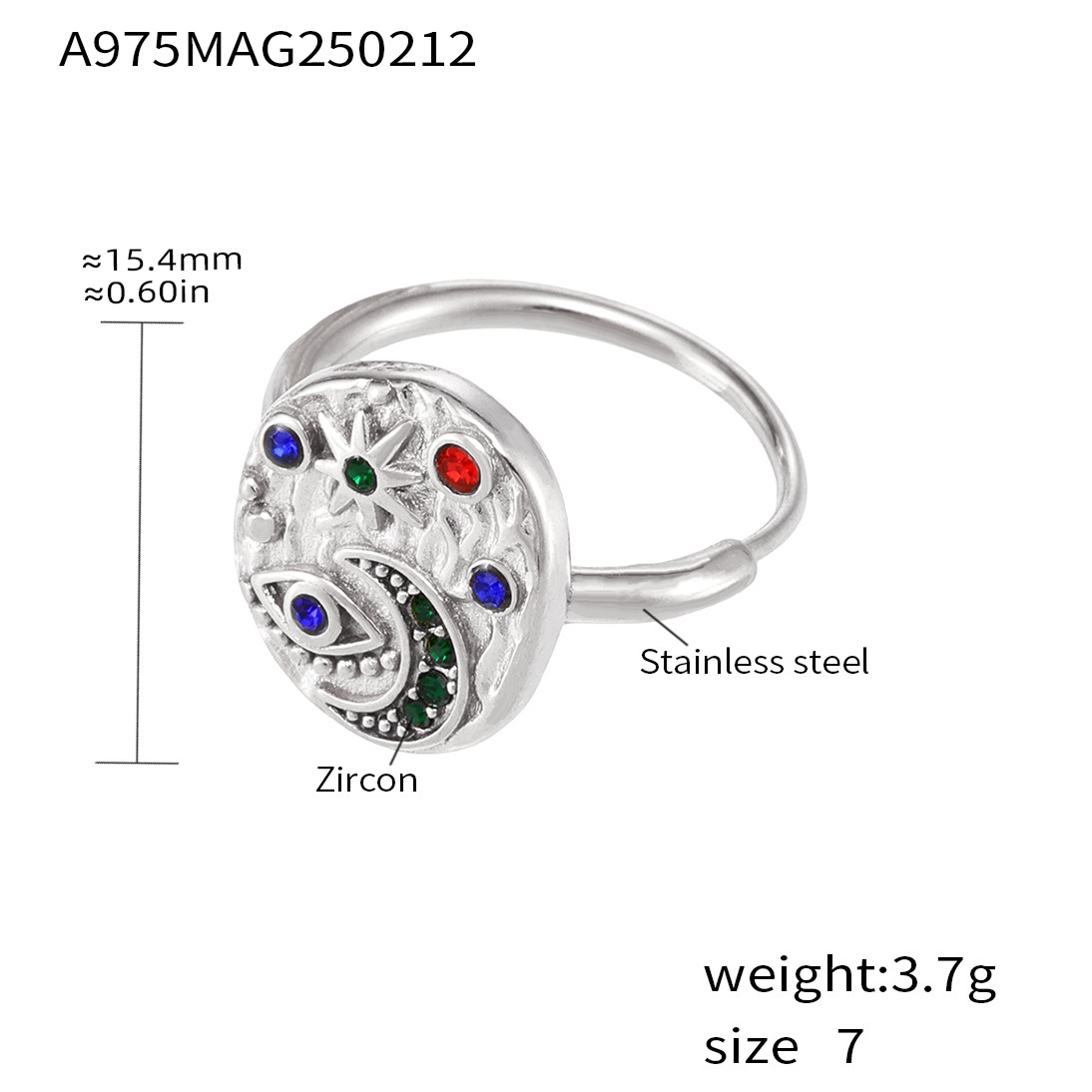 A975-steel color mixed color zircon ring