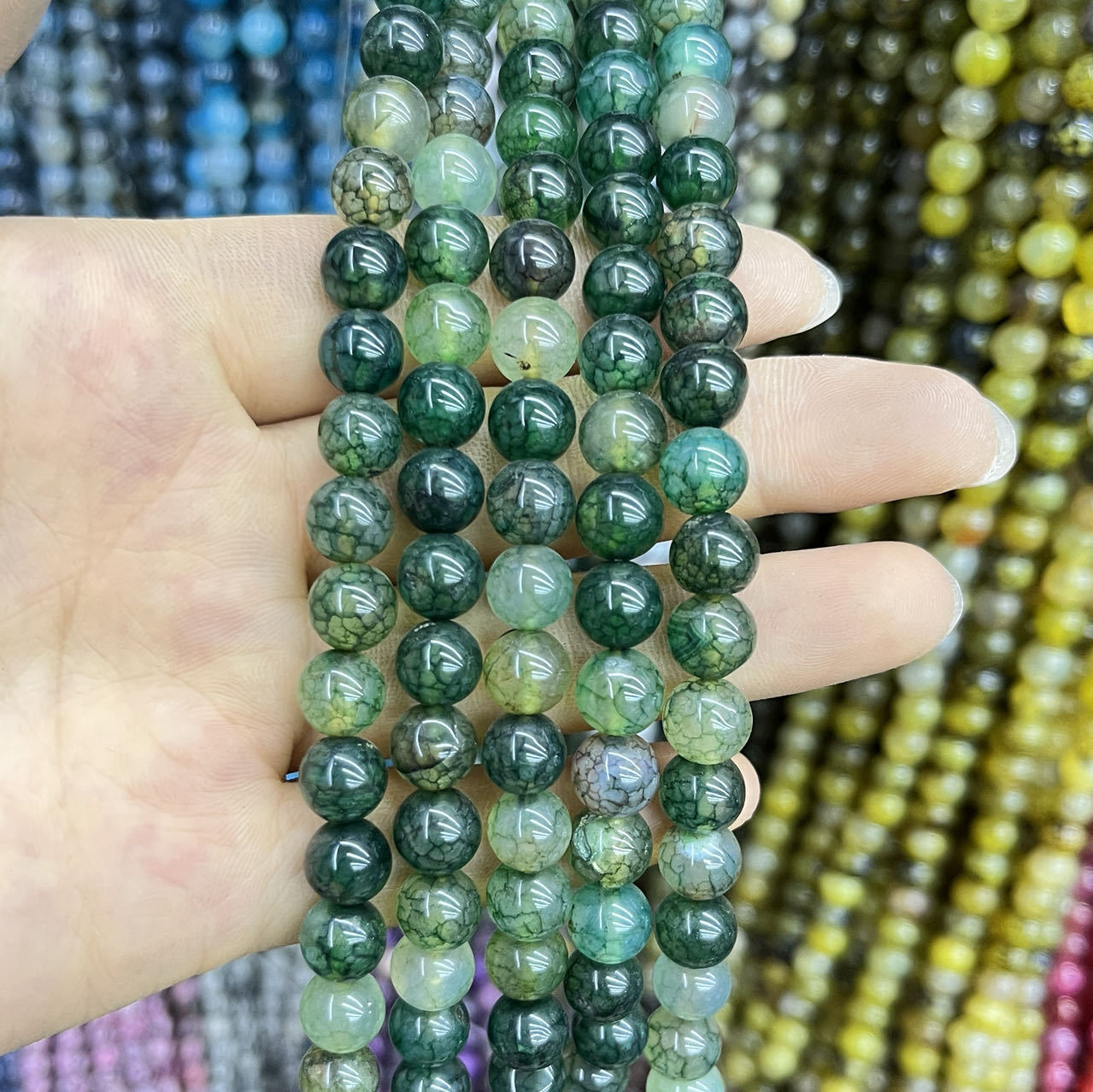 1 green dragon pattern agate