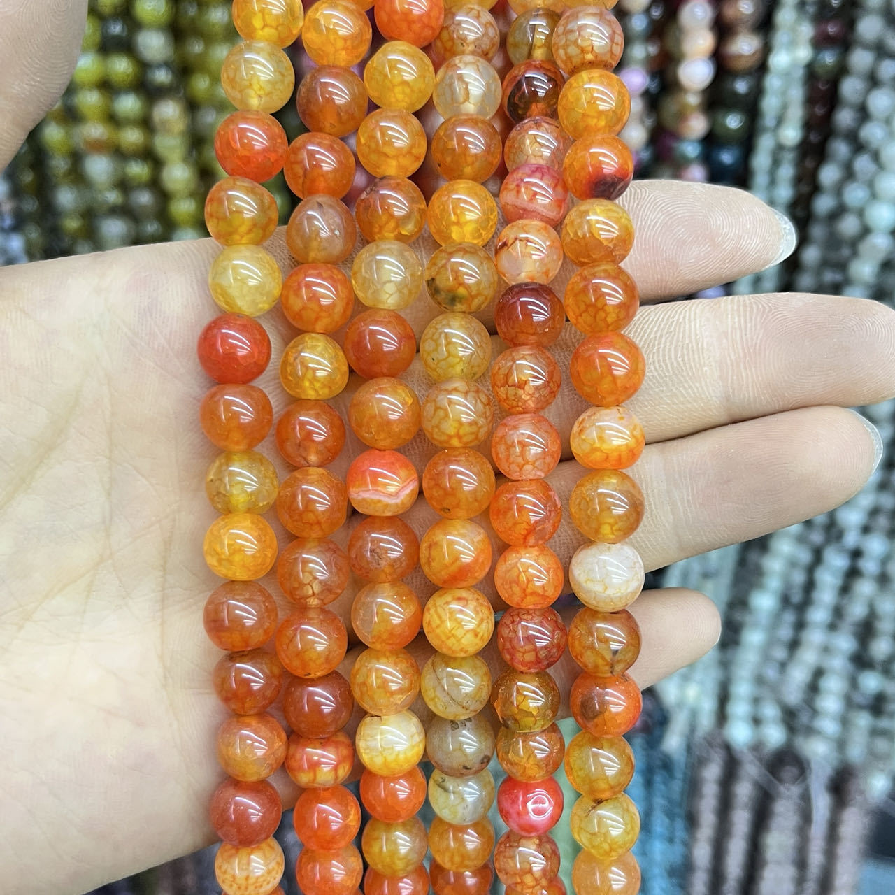 3 orange dragon pattern agate