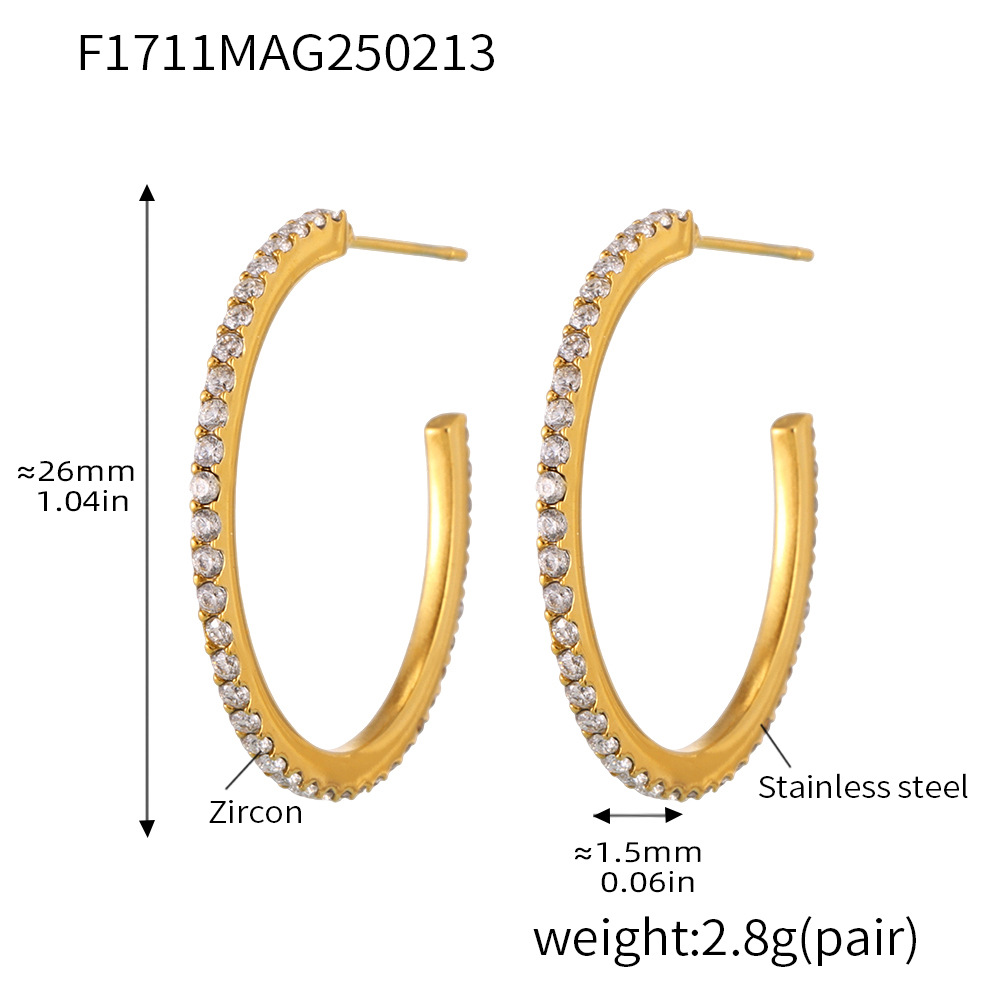 F1711-a style-gold white zircon earrings-26mm