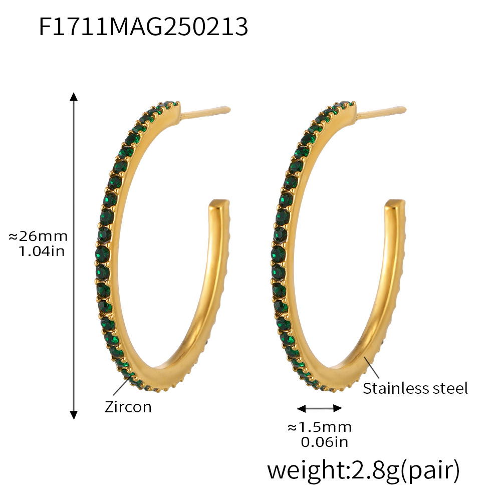 F1711-a style-gold green zircon earrings-26mm