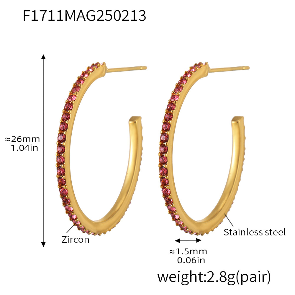 F1711-a style-gold pink zircon earrings-26mm