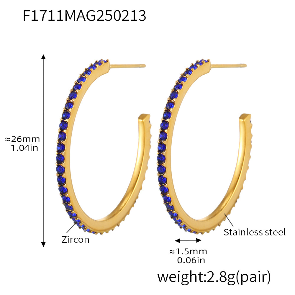 F1711-a style-gold blue zircon earrings-26mm