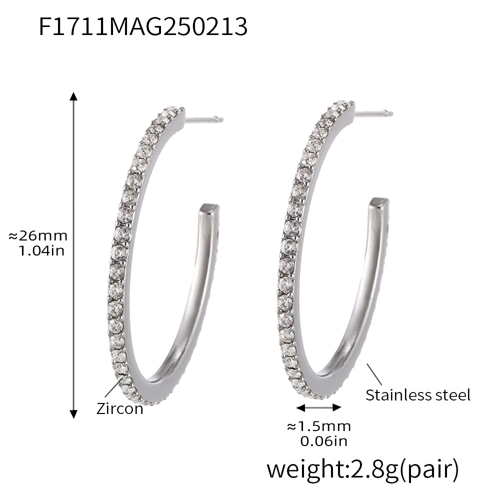 F1711-a style-steel color white zircon earrings-26mm