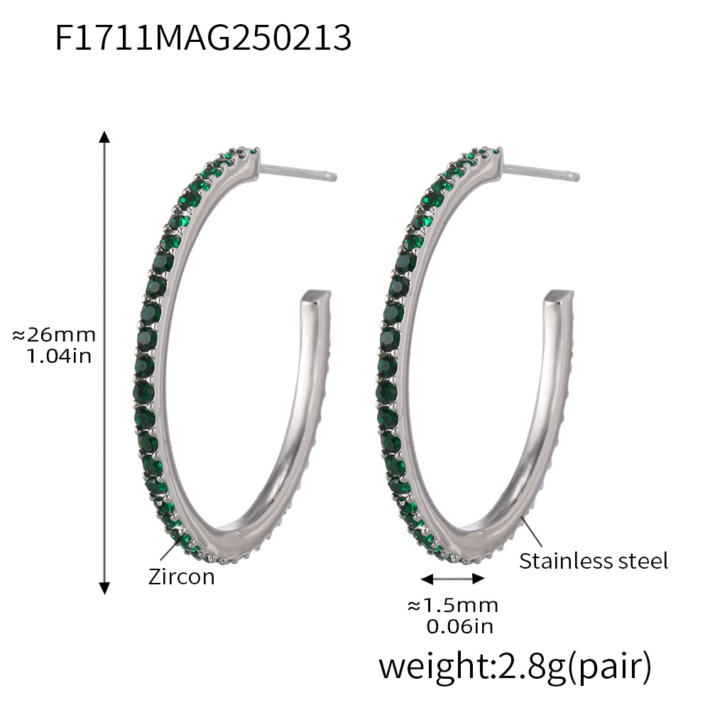 F1711-a style-steel green zircon earrings-26mm