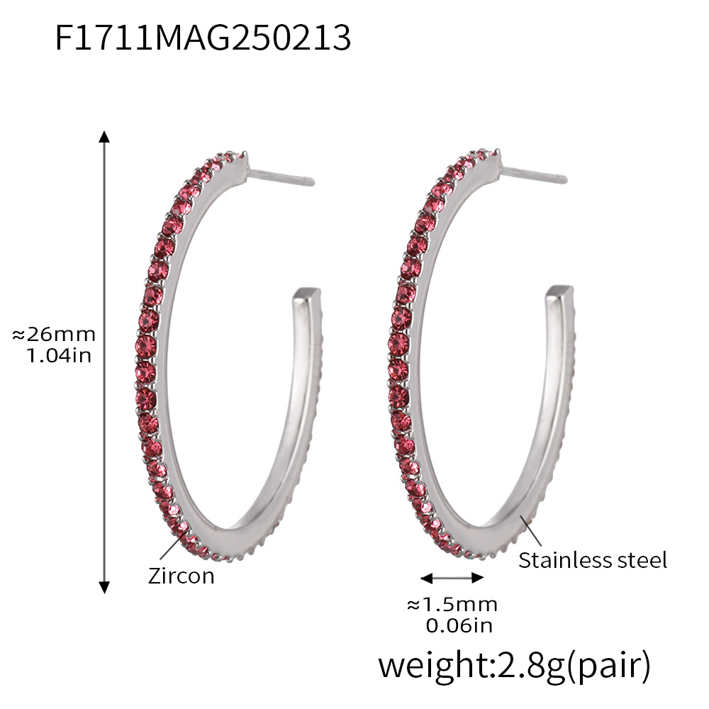 F1711-a style-steel pink zircon earrings-26mm