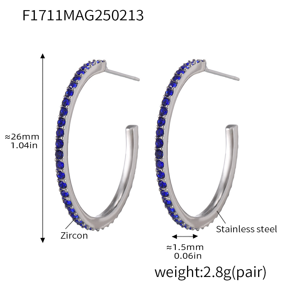 F1711-a style-steel color blue zircon earrings-26mm