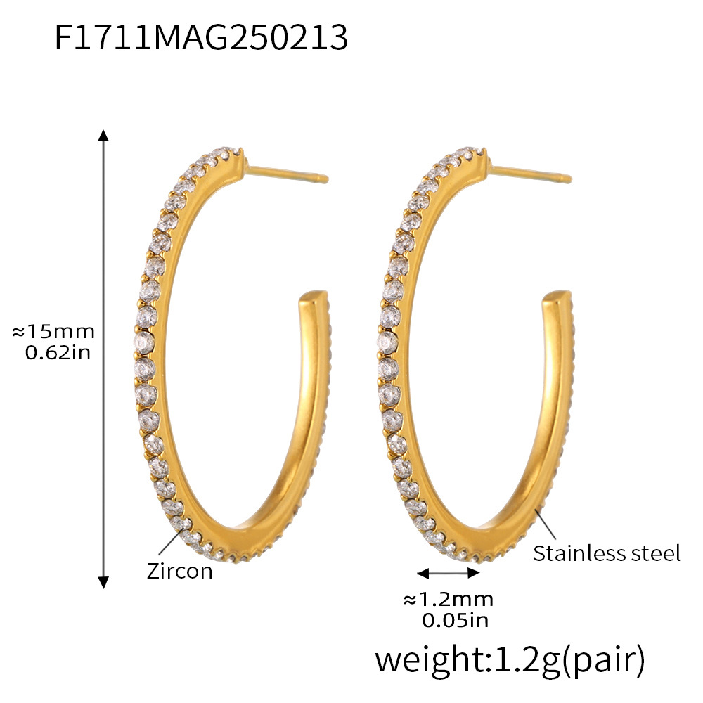 F1711-a style-gold white zircon earrings-15mm