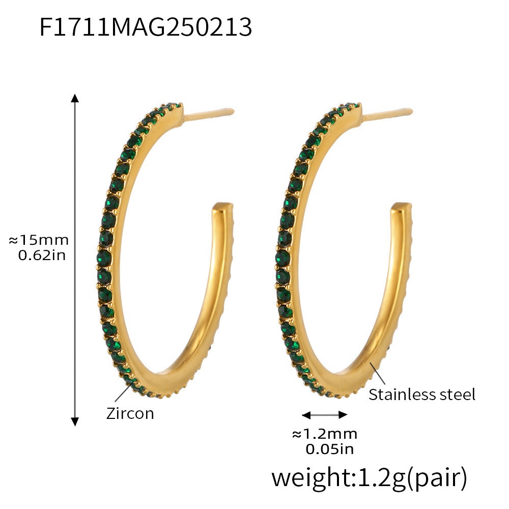 F1711-a style-gold green zircon earrings-15mm