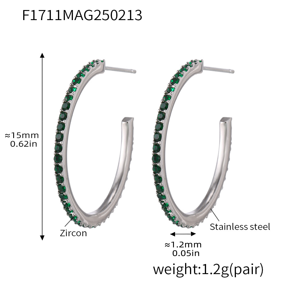 F1711-a style-steel green zircon earrings-15mm