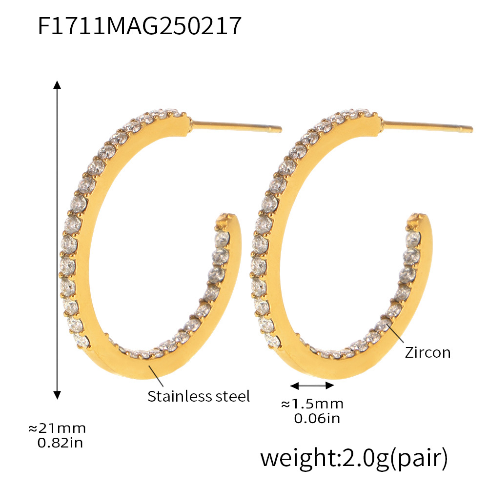 F1711-b style-gold inner and outer white zircon earrings-21mm