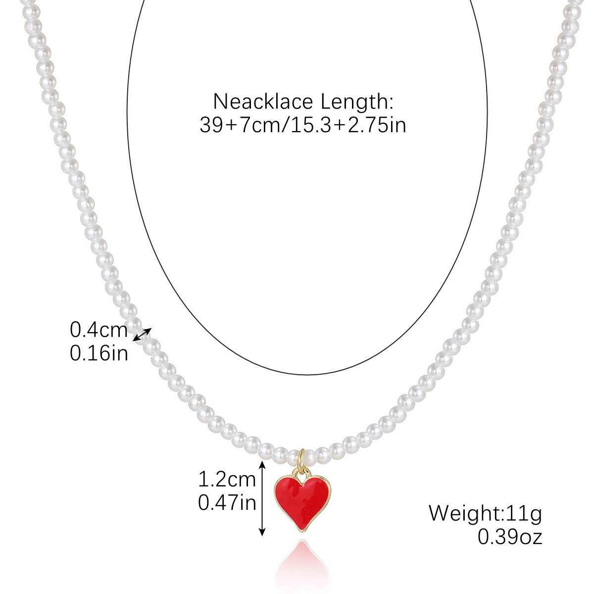 N2411-21 red heart pendant pearl necklace