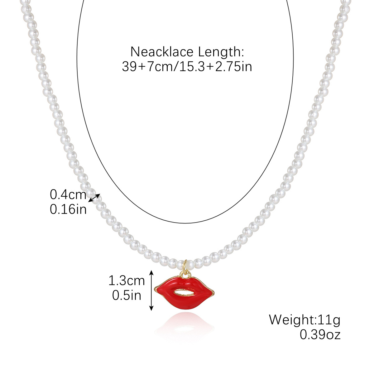 N2411-23 red lip pendant pearl necklace