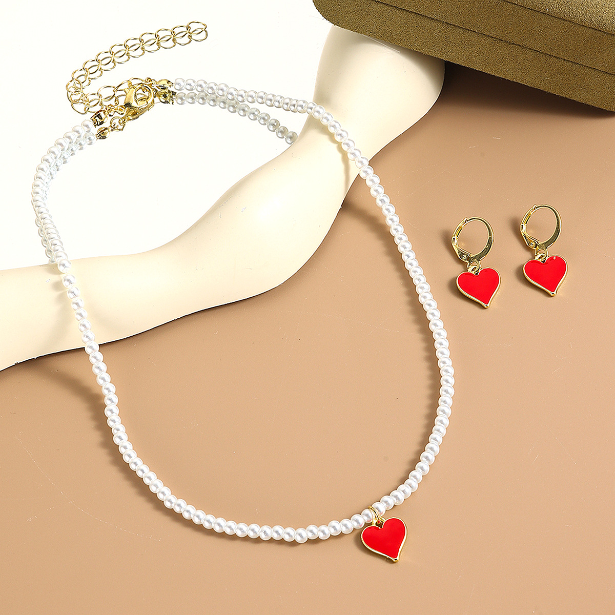 N2411-21t2 red heart earrings necklace set