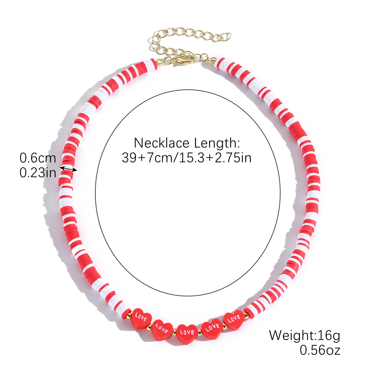 N2411-12 red and white love soft clay necklace