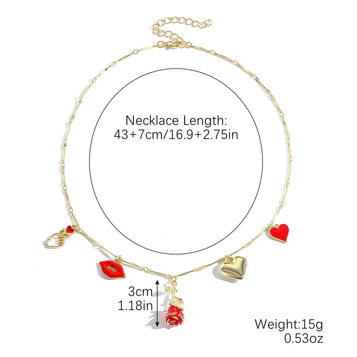 N2411-14 rose love red lip necklace