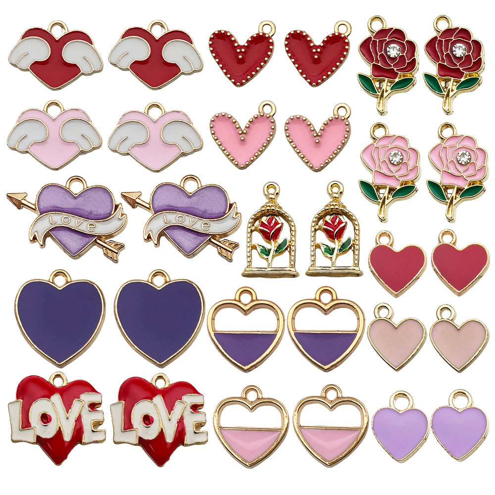 Mix 30 drops of oil Valentine s Day love flowers, bright red, pink and purple - 15 styles, 2 pieces each-31g-SN629