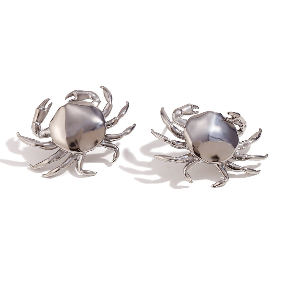 Small Crab Stud Earrings-Steel