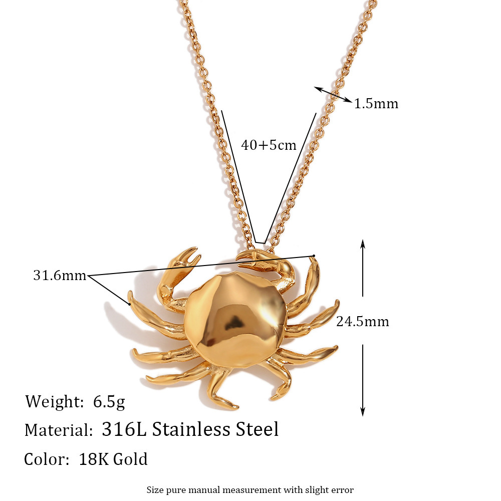 Small Crab Pendant Necklace-Gold