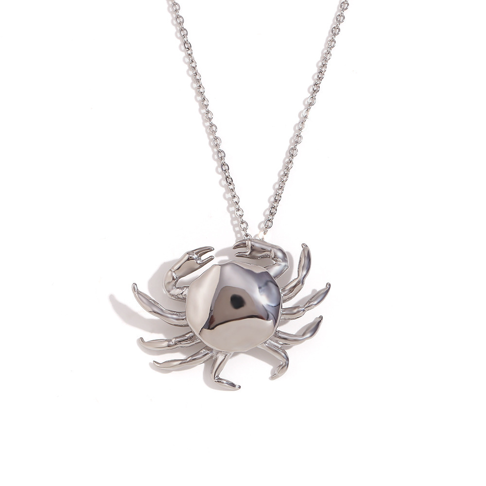 Small Crab Pendant Necklace-Steel Color