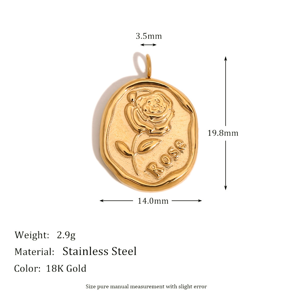 Rose irregular oval pendant-gold