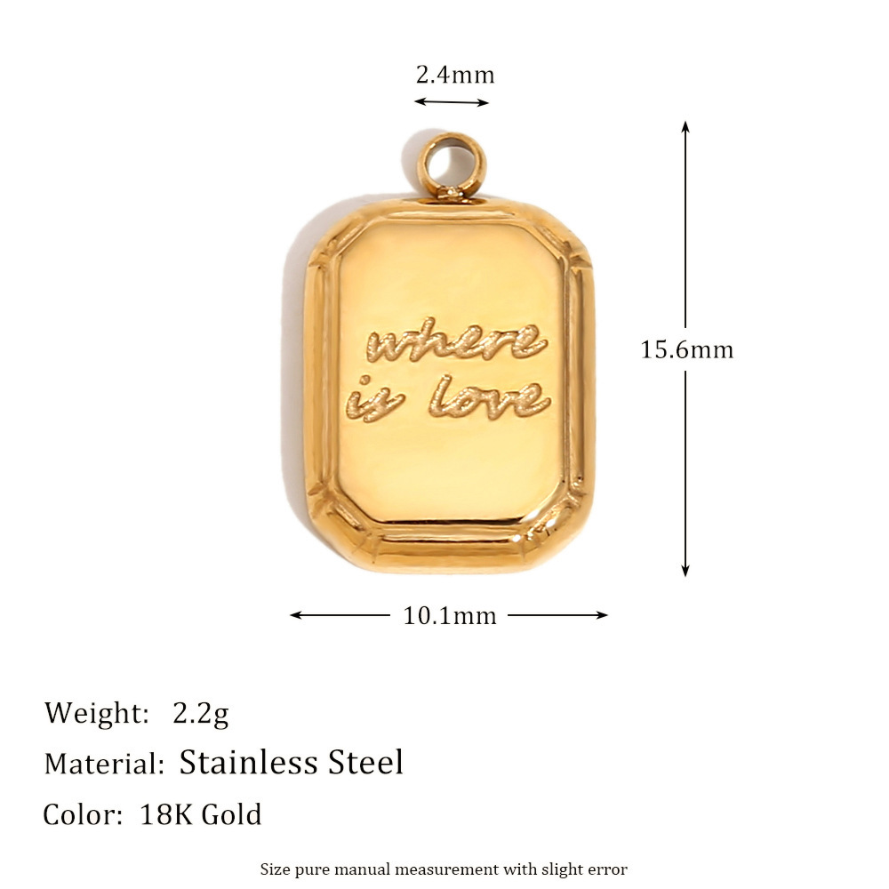 Text small square brick pendant-gold