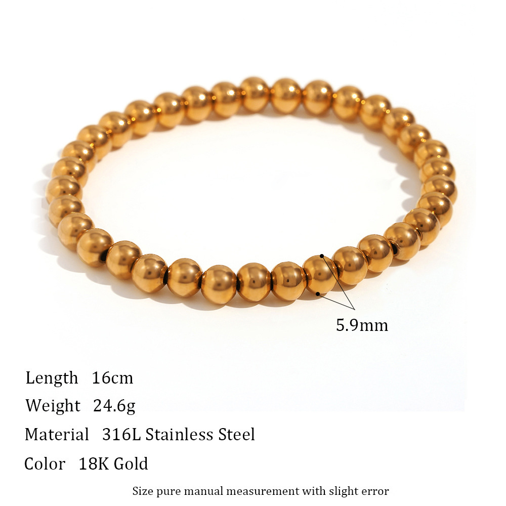 Elastic Bead Bracelet-Gold -6mm